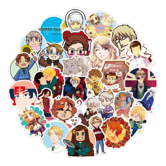 Ảnh Sticker Hetalia axis powers 30-60 cái ép lụa khác nhau/hình dán anime Hetalia axis powers