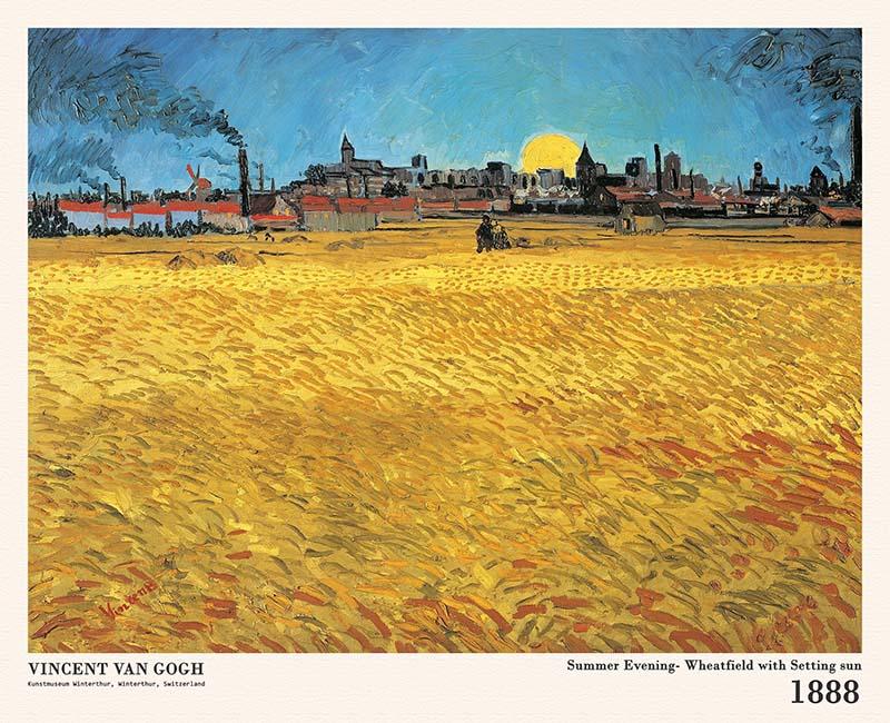 Tranh canvas - Summer Evening- Wheatfield with Setting sun (1888) - Vincent van Gogh - DH015