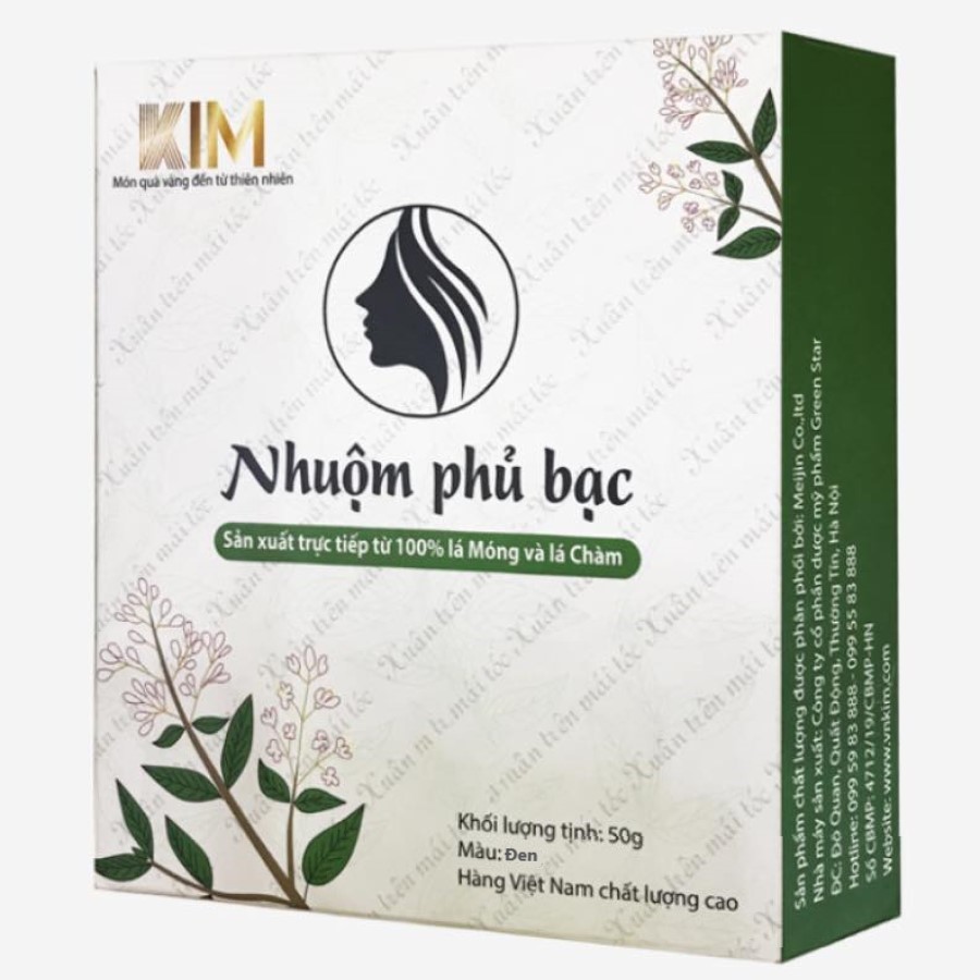 Nhuộm tóc phủ bạc KIM (50g) 100% tự nhiên từ bột lá Móng và lá Chàm - Nhuộm mầu Đen