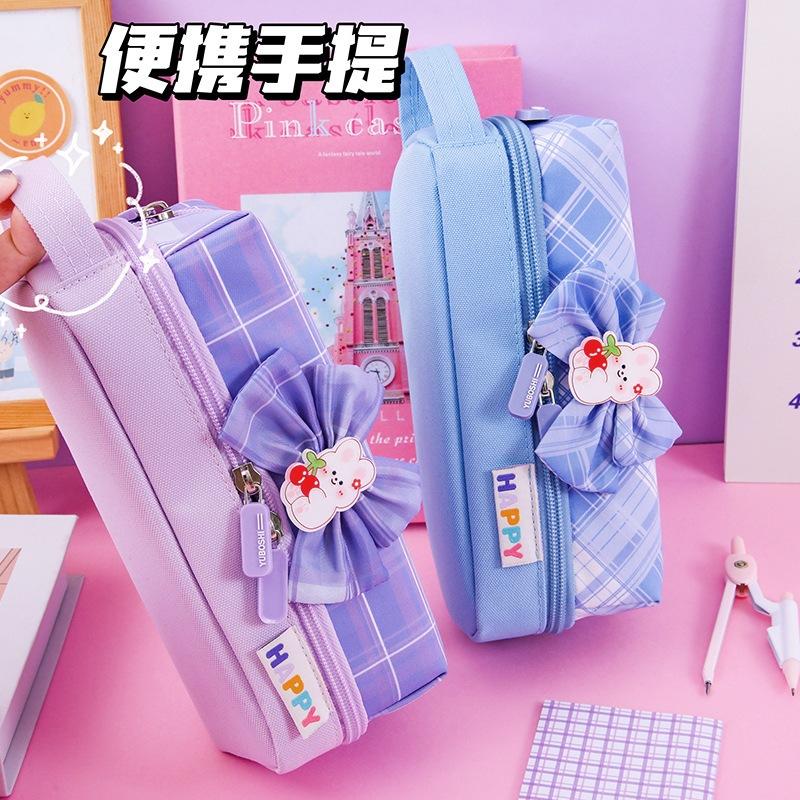 Hộp Bút Vải Cute Nhiều Ngăn Cho Bé Gái Nơ Happy  BU22