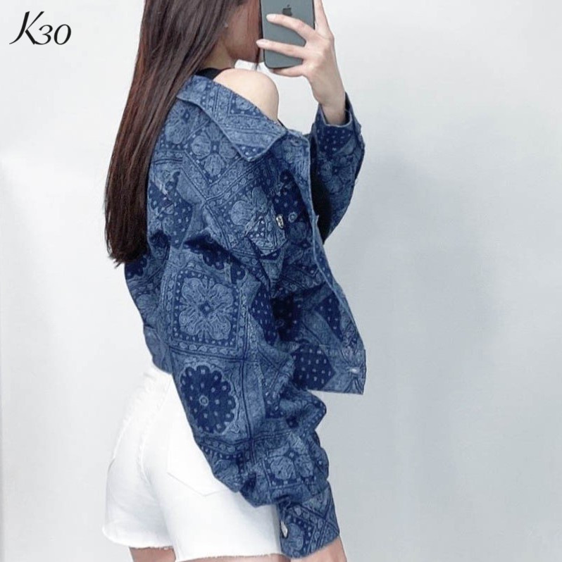 Áo khoác jeans nữ hàng hiệu rosata cao cấp màu xanh nhạt và xanh đậm thời trang k30