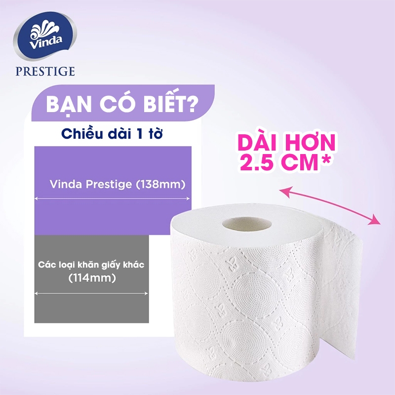 [MUA 1 THÙNG GVS PRESTIGE 4D TẶNG 1 LỐC GVS PRESTIGE 4D] Giấy vệ sinh cao cấp Vinda Prestige 4D 3 lớp (8 Cuộn)