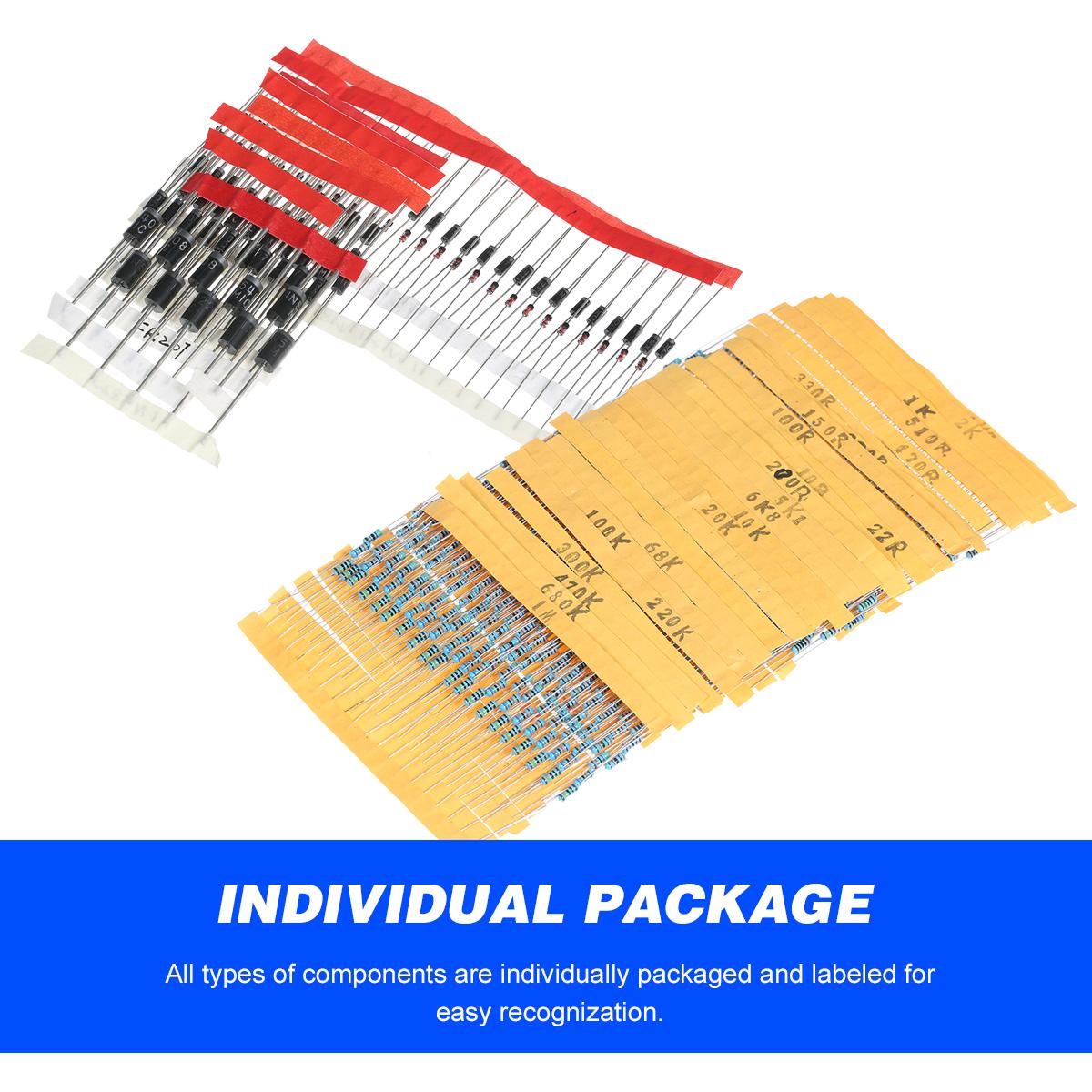 1400PCS Electronic Components Assortment Kit Assorted Electric Element Starter Kit with 1/4W Resistance LED Diode