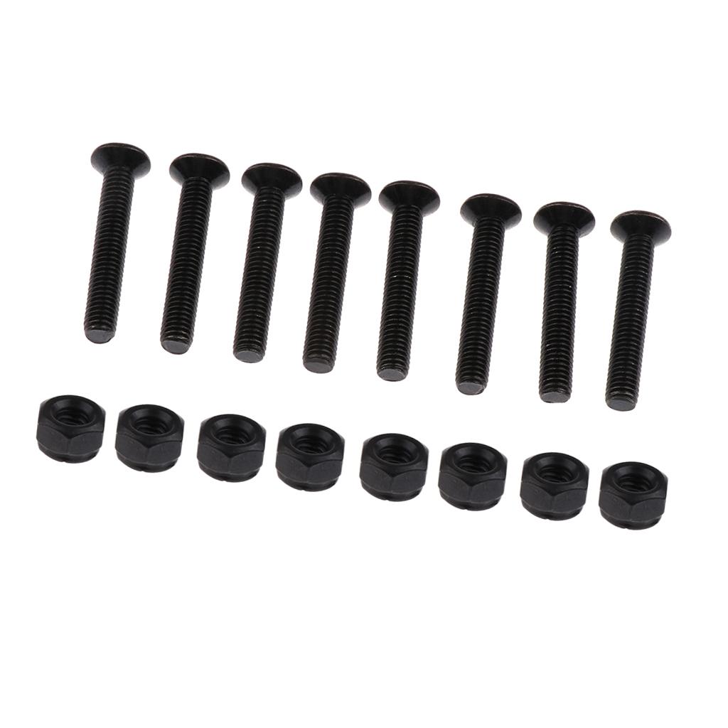 2x8 Sets Skateboard Mounting Bolts Longboard Screw Nuts Hardware 5x29mm Black