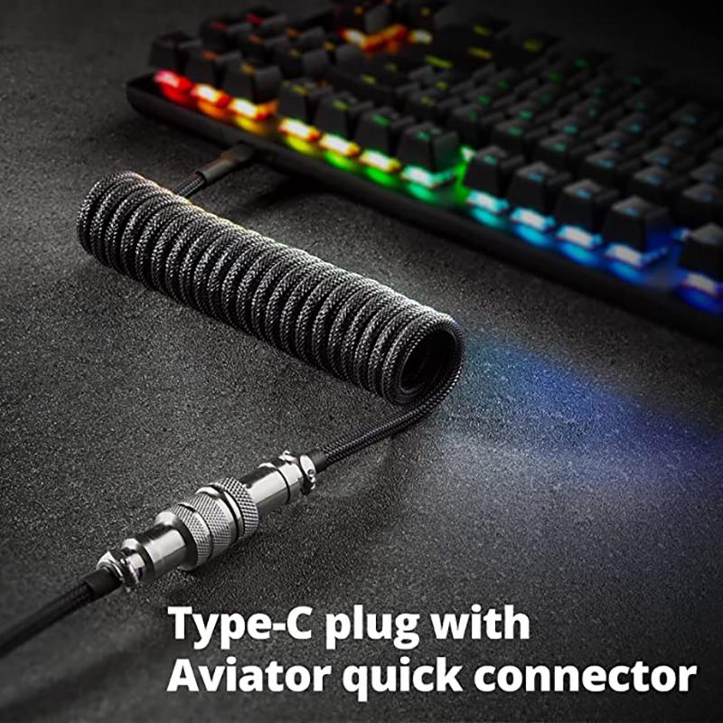 104 phím Dây Aviator Bàn phím Type-C Đầu nối hàng không Cáp USB cuộn Cáp xoắn ốc dữ liệu cổng USB tùy chỉnh 1,8m cho máy tính