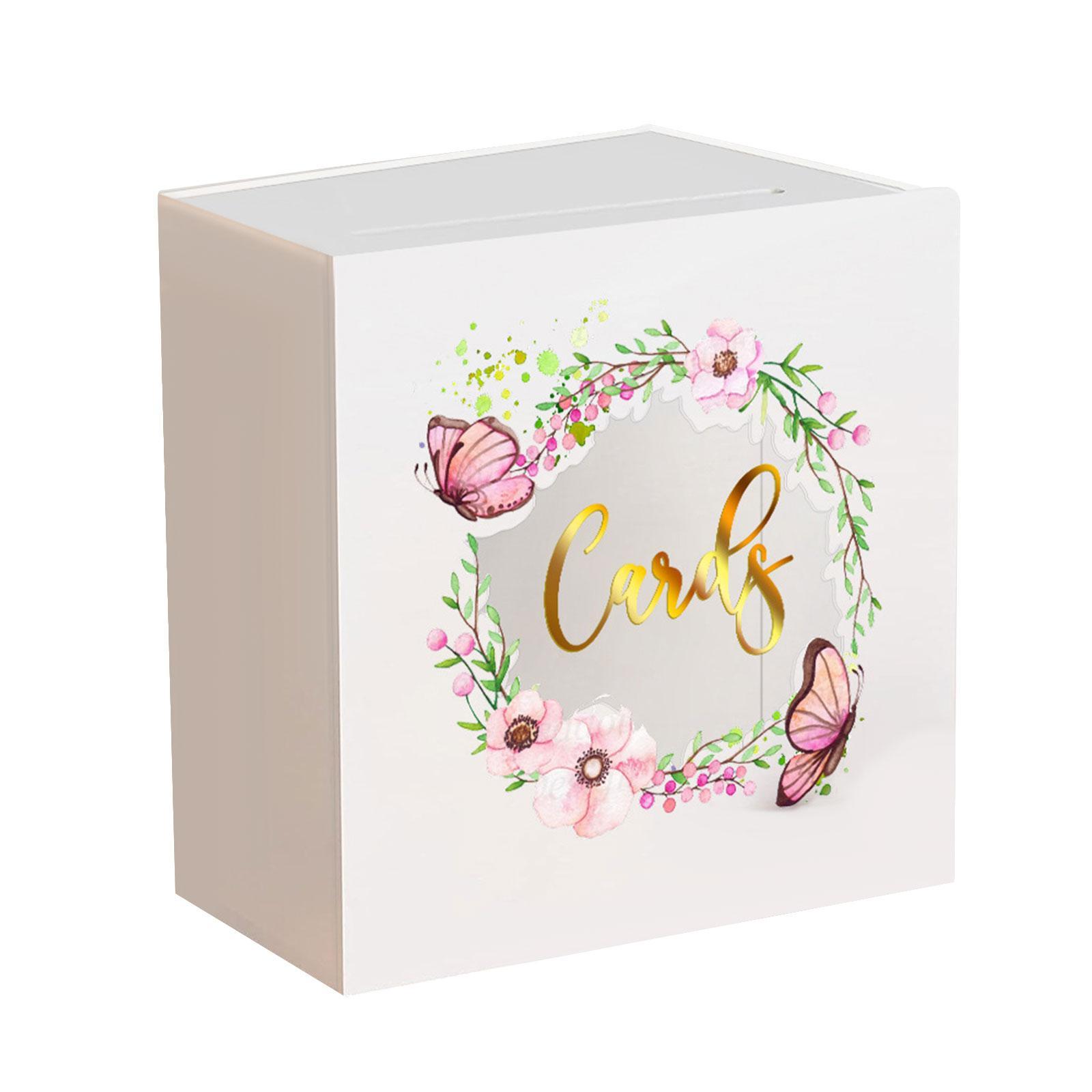 Wedding Acrylic Card Box with Slot Wishing Box Flower Printing Elegant Accessories Versatile Gift Card Box 5x9.8x9.8inch for Graduation