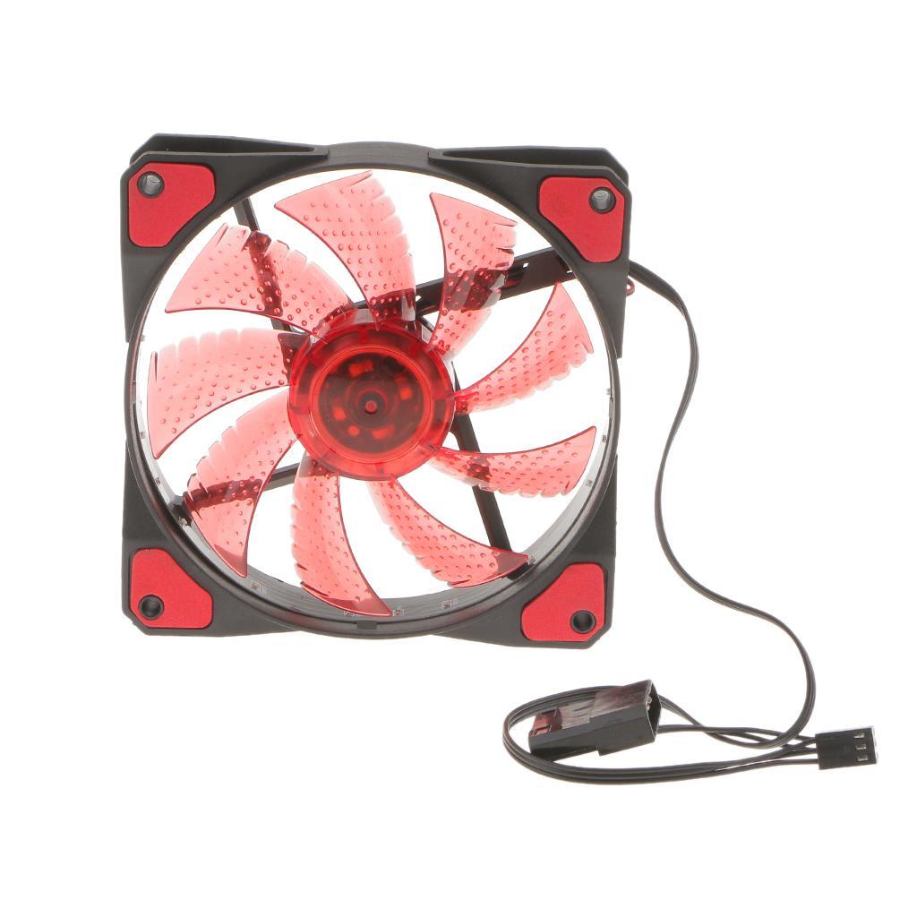 3/4Pin 15 LED 120mm PC Case CPU Cooling Fan+4pin Y Splitter 2 Fans Power Cable