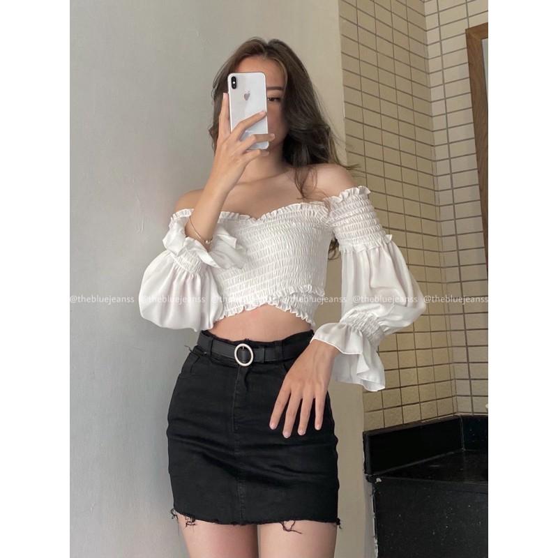 Áo Trễ Vai Nhún Chỉ Đắp Chéo