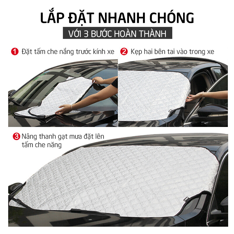 Bạt che nắng kính lái xe ô tô - dày 3 lớp, tráng nhôm.