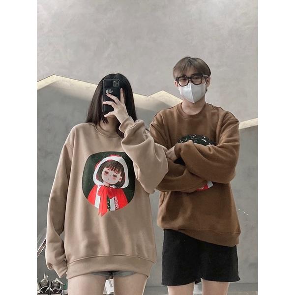 Sweater nâu áo đôi nỉ noel vải ấm in hình unisex