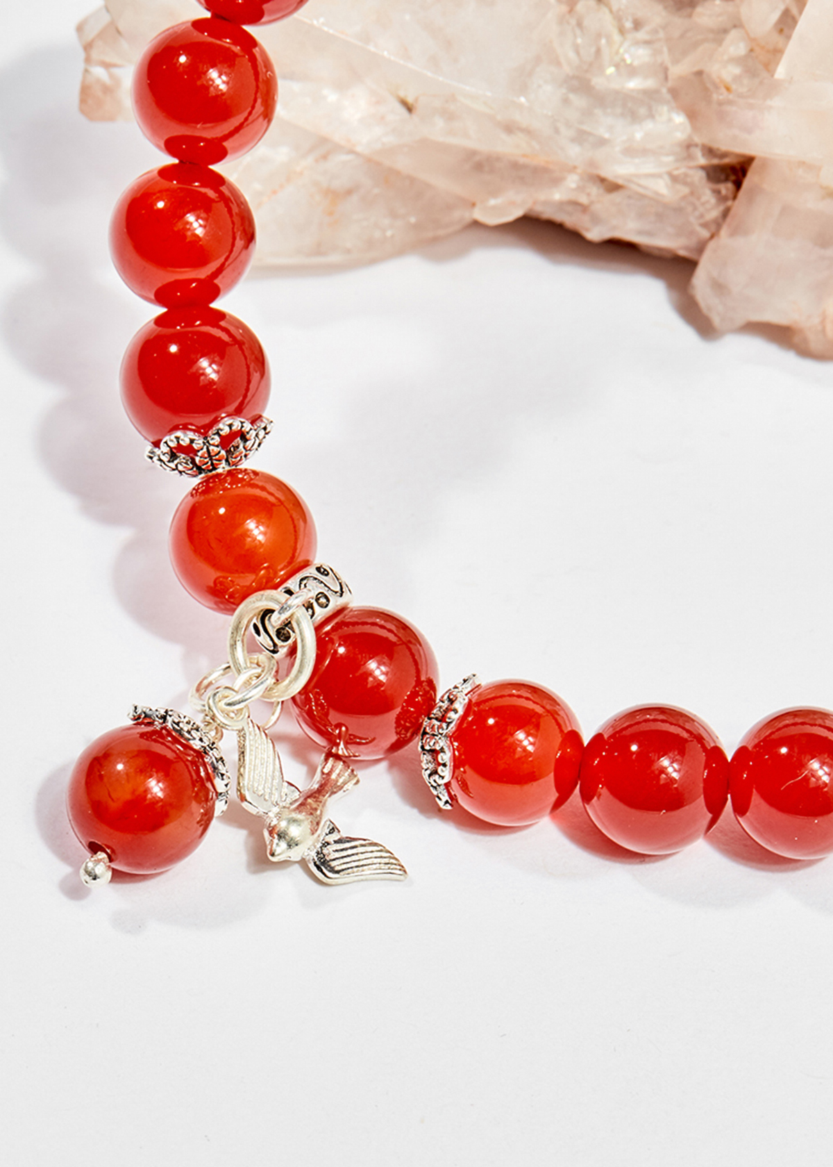 Vòng tay phong thủy nữ đá mã não đỏ charm cánh chim én 8mm mệnh hỏa , thổ - Ngọc Quý Gemstones