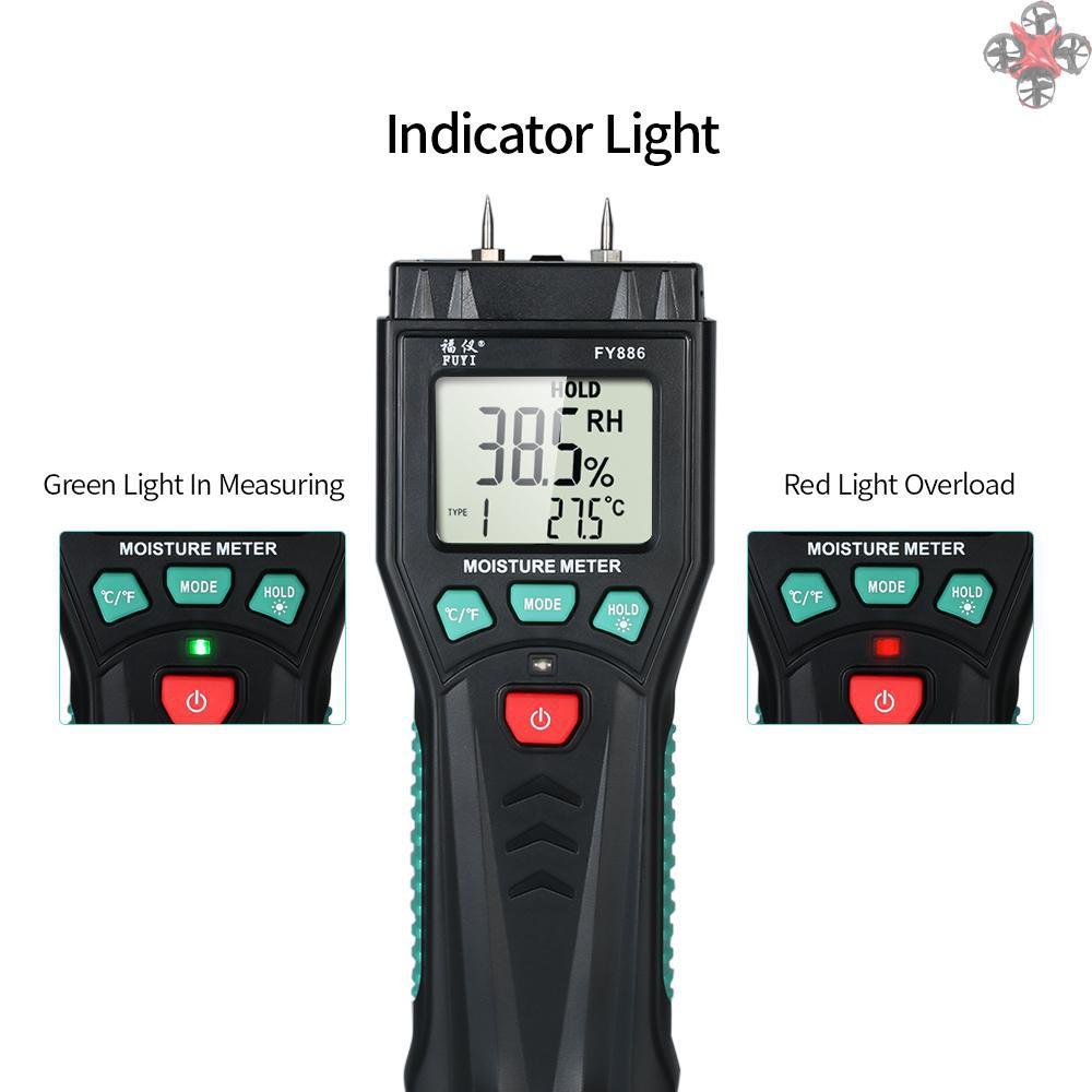 Máy đo độ ẩm kỹ thuật số FUYI 7 chế độ màn hình LCD có đèn nền có chức năng lưu dữ liệu phạm vi 0.0%~60.0%