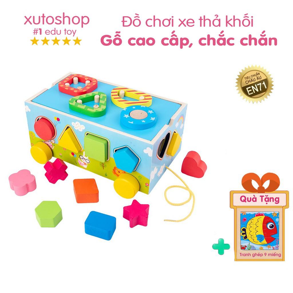 Đồ chơi xe gỗ , xe cũi , xe kéo thả hình và số cho bé Xutoshop