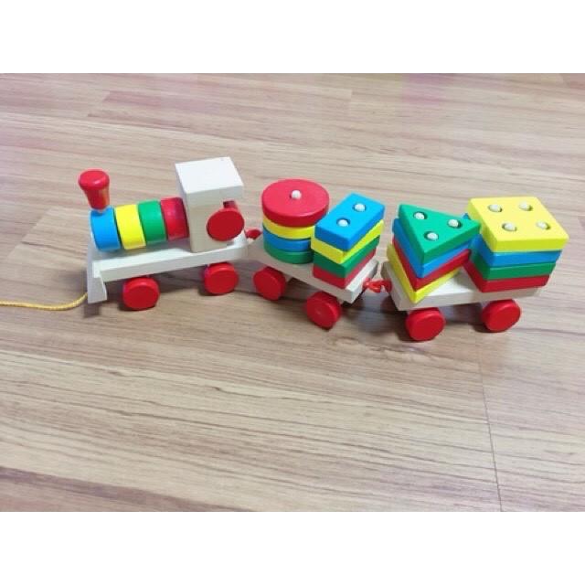 Đoàn tàu toán học bằng hình khối đồ chơi gỗ thông minh cho bé