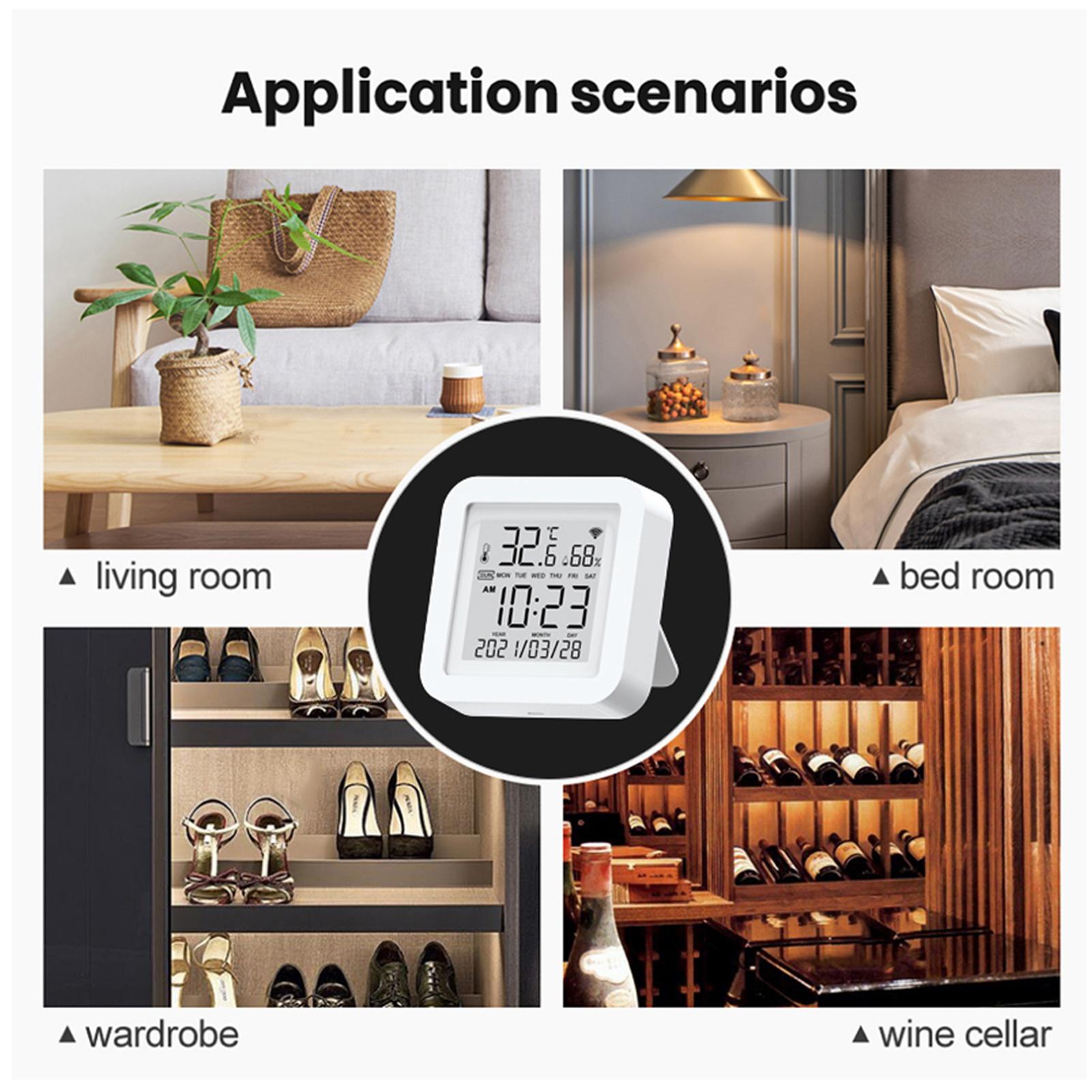 Tuya WiFi LCD Display Screen USB Power Supplys Intellgient Sensors ℉/℃ Switch Time/Date/Temperature/Humidity Display Home Intelligent Linkage Sensors Compatible with Alexa Google Home