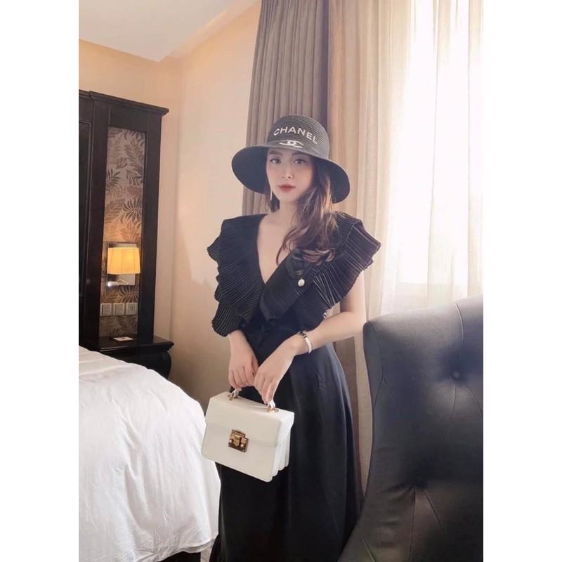 Đầm maxi đầm suông cổ bèo đầm sang trọng đi chơi dự tiệc đi biển dạo phố xinh xắn