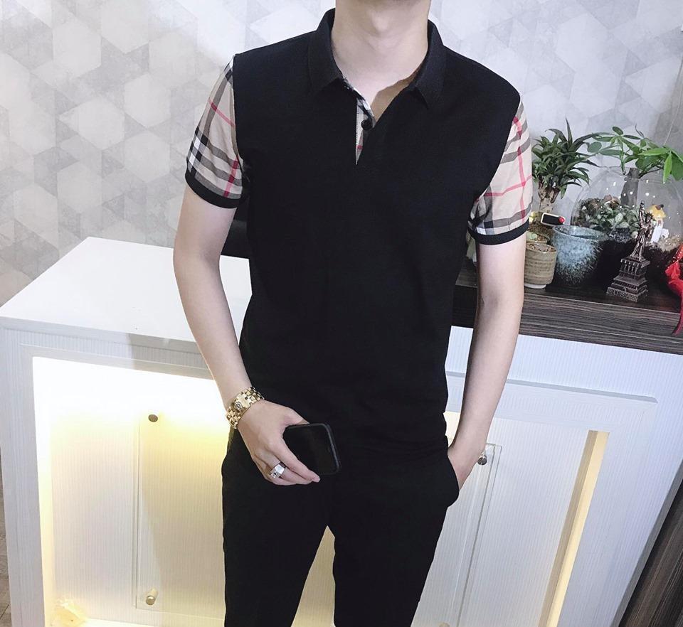 Áo Thun Nam Có Cổ Tay Phối Caro Cool Ngầu