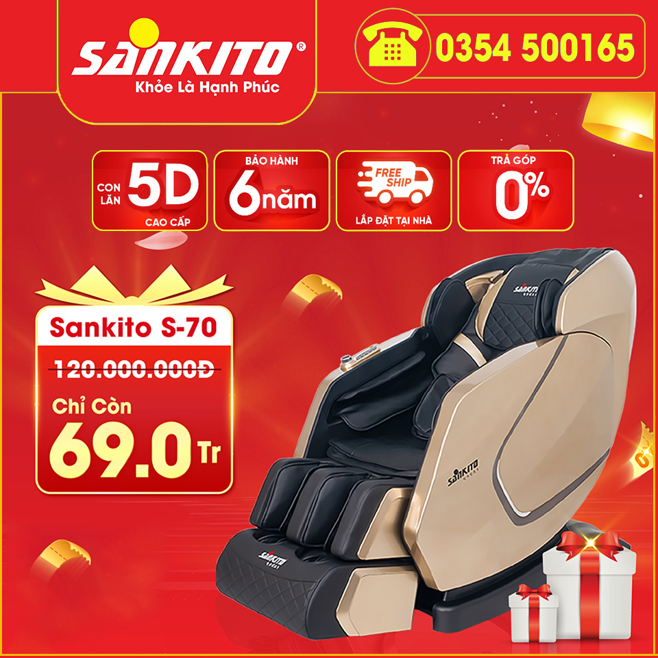Ghế massage toàn thân Sankito S-70 công nghệ 5D bi cố định hệ thống nhiệt hồng ngoại, chế độ không trọng lực hiện đại