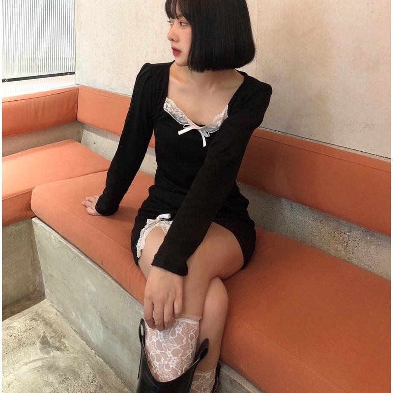 Đầm cổ vuông - Váy body cổ vuông - Váy đen basic