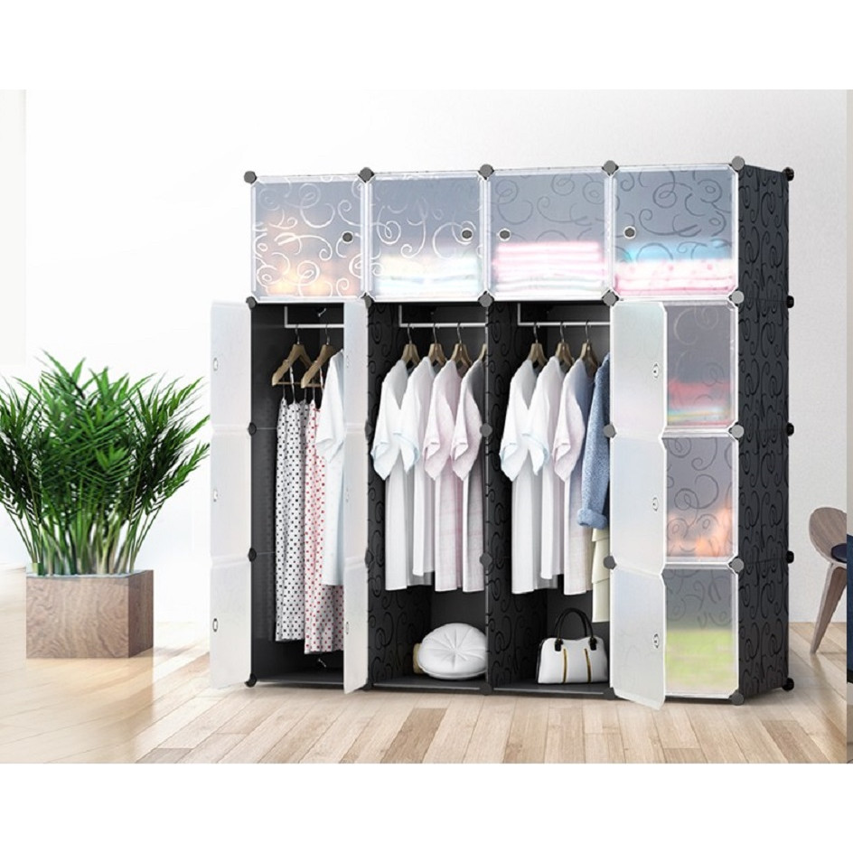 Tủ nhựa ghép 16 ngăn - Đen cửa trong 16N