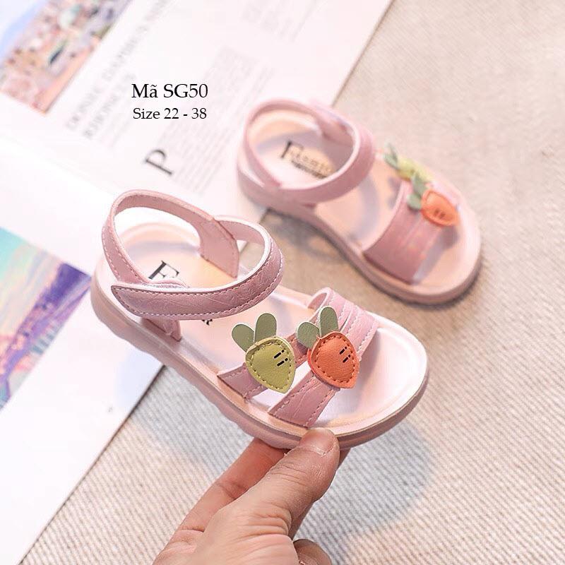 sandal bé gái - Dép quai hậu bé gái 1 - 12 tuổi cao cấp da PU mềm đế siêu nhẹ chống trơn êm chân hồng cà rốt cho bé SG50