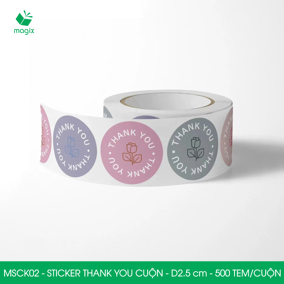 MSCK02 - D2.5 cm - Cuộn 500 sticker thank you tròn, nhãn dán thank you, tem dán cảm ơn