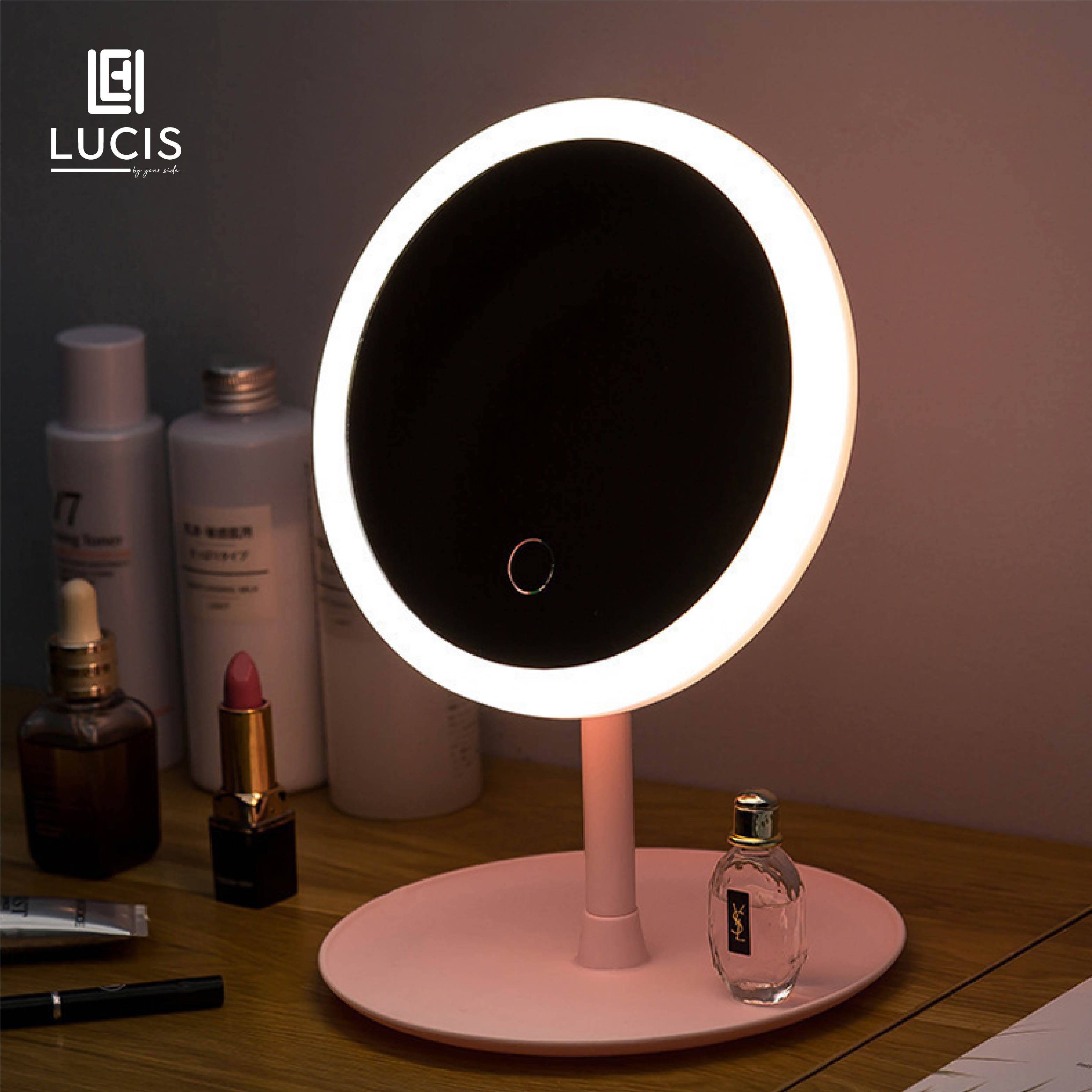 Gương Để Bàn Trang Điểm Có Đèn Led Cảm Ứng - 3 Chế Độ Ánh Sáng - Gương MakeUp Lucis Decor