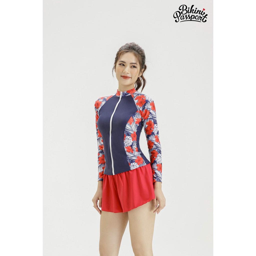 Áo bơi nữ BIKINI PASSPORT kiểu tay dài khóa trước - màu Floral - BS350_FLO