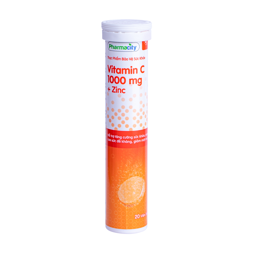 Thực phẩm Pharmacity bảo vệ sức khỏe Vitamin C 1000 mg + Zinc (Tuýp 20 viên)