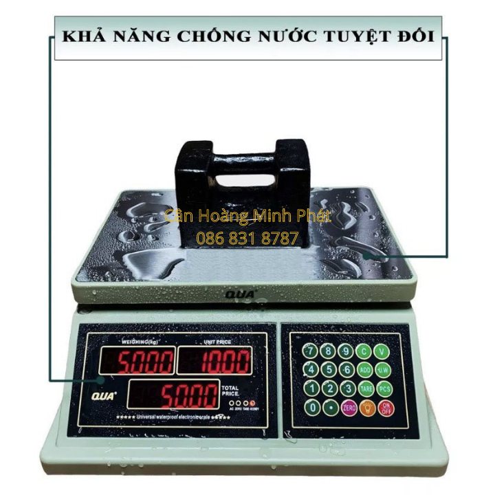 Cân điện tử tính tiền tự động chống nước dùng cân hải sản tươi sống 30kg - 40kg QUA832 (cân tính tiền tích điện)