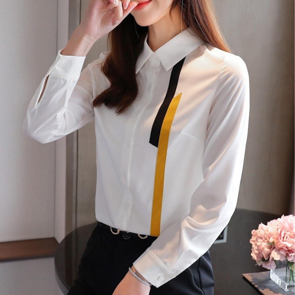 Áo sơ mi nữ dài tay viền vai Chất liệu thoáng mát