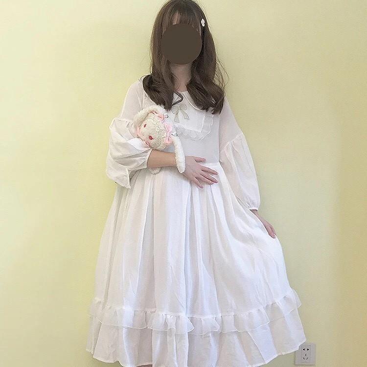 Váy lolita trắng cổ nơ dễ thương