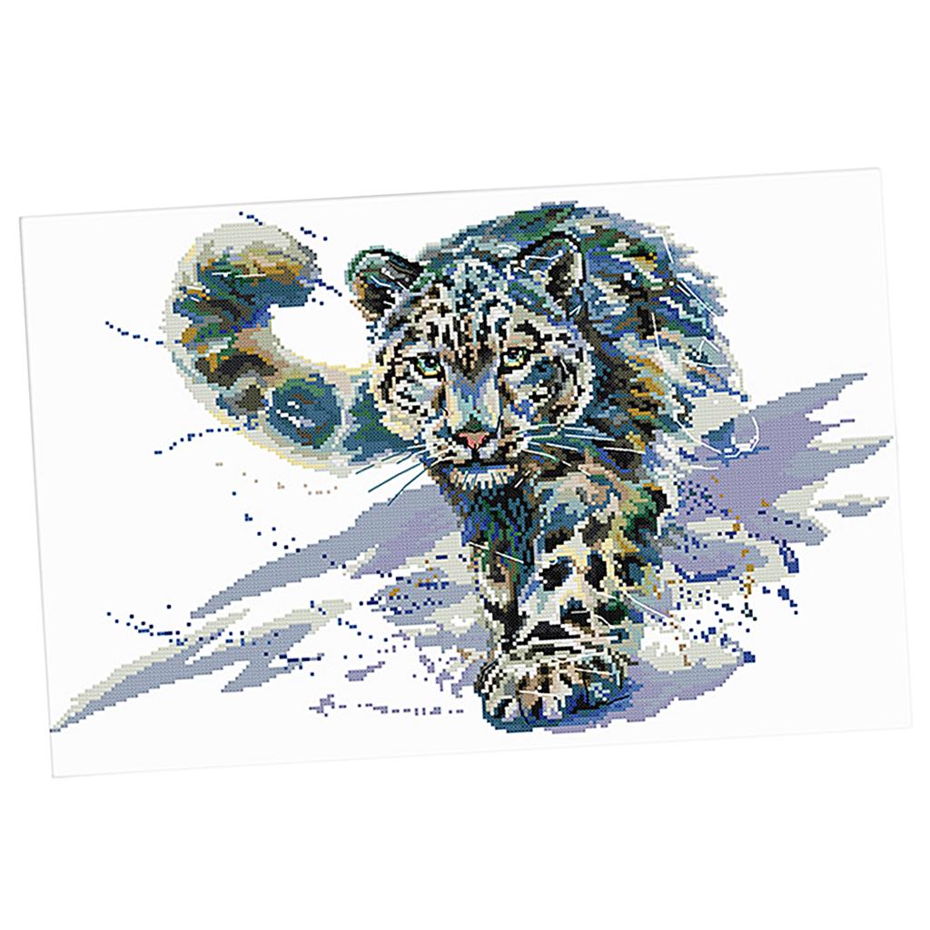 Snow Leopard Stamped Cross Stitch Kit DIY Handmade Needlework for Beginners Kids Adults