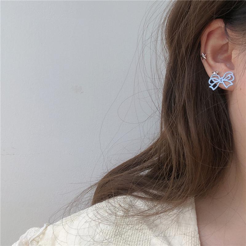 Bông tai nữ kiểu dáng nơ màu xanh dễ thương phụ kiện trang sức YUNRI ACCESSORIES