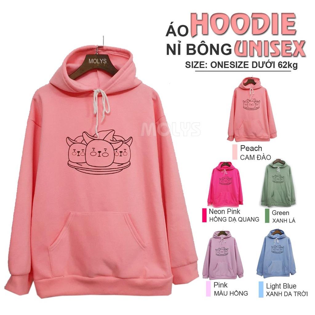 Áo Hoodie áo khoác nỉ unisex tay dài có nón form rộng in hình bộ ba dễ thương