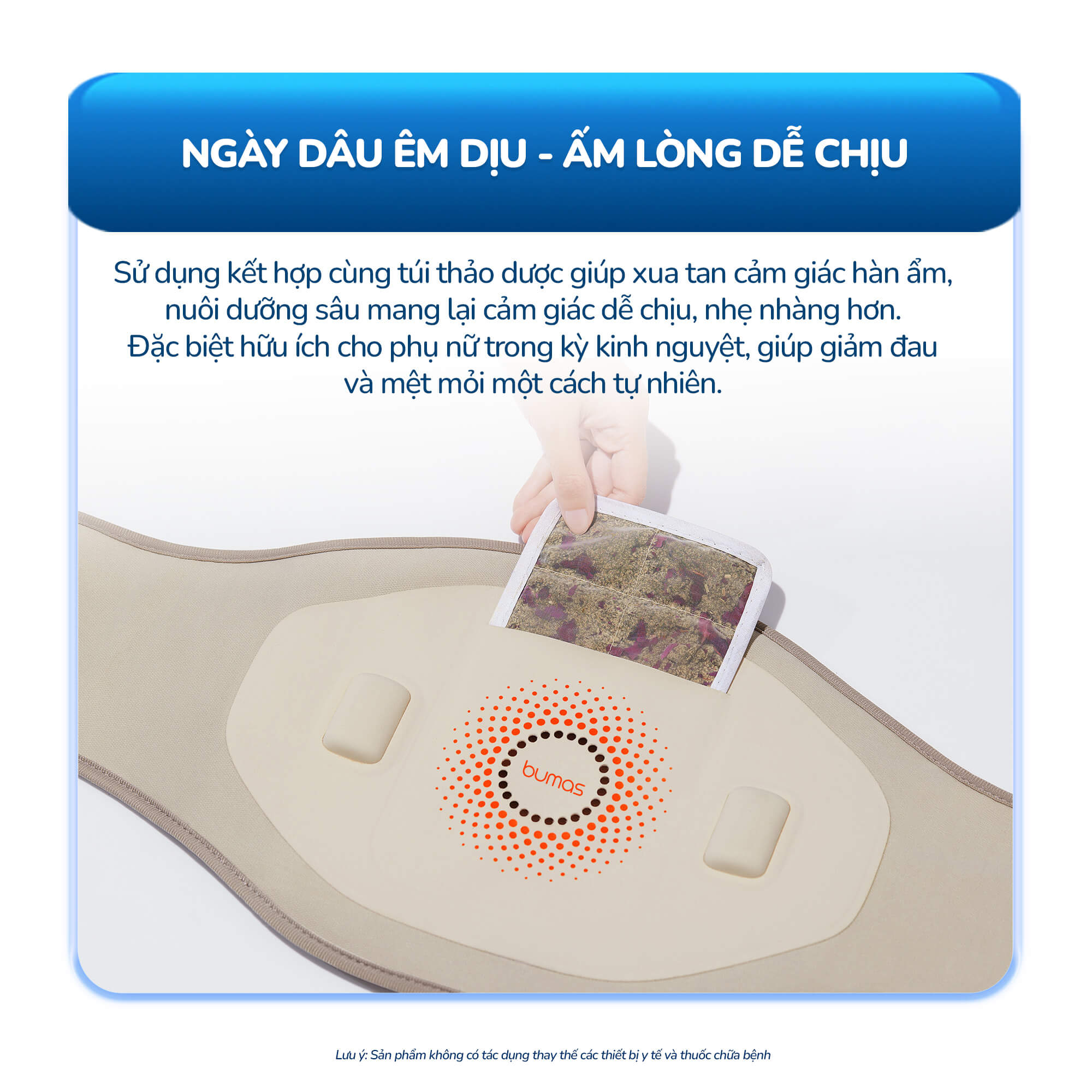 Đai Massage Bụng Kinh BUMAS M13, Chườm Nóng Thảo Dược, Giảm Đau Lưng Bụng, Giảm Nhức Mỏi - Hàng chính hãng