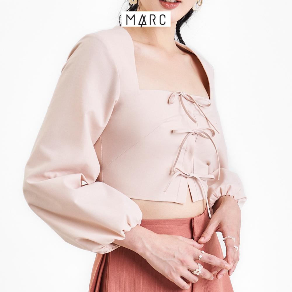 Áo kiểu nữ MARC FASHION croptop tay dài cổ vuông thắt 3 nơ trước FASH101322