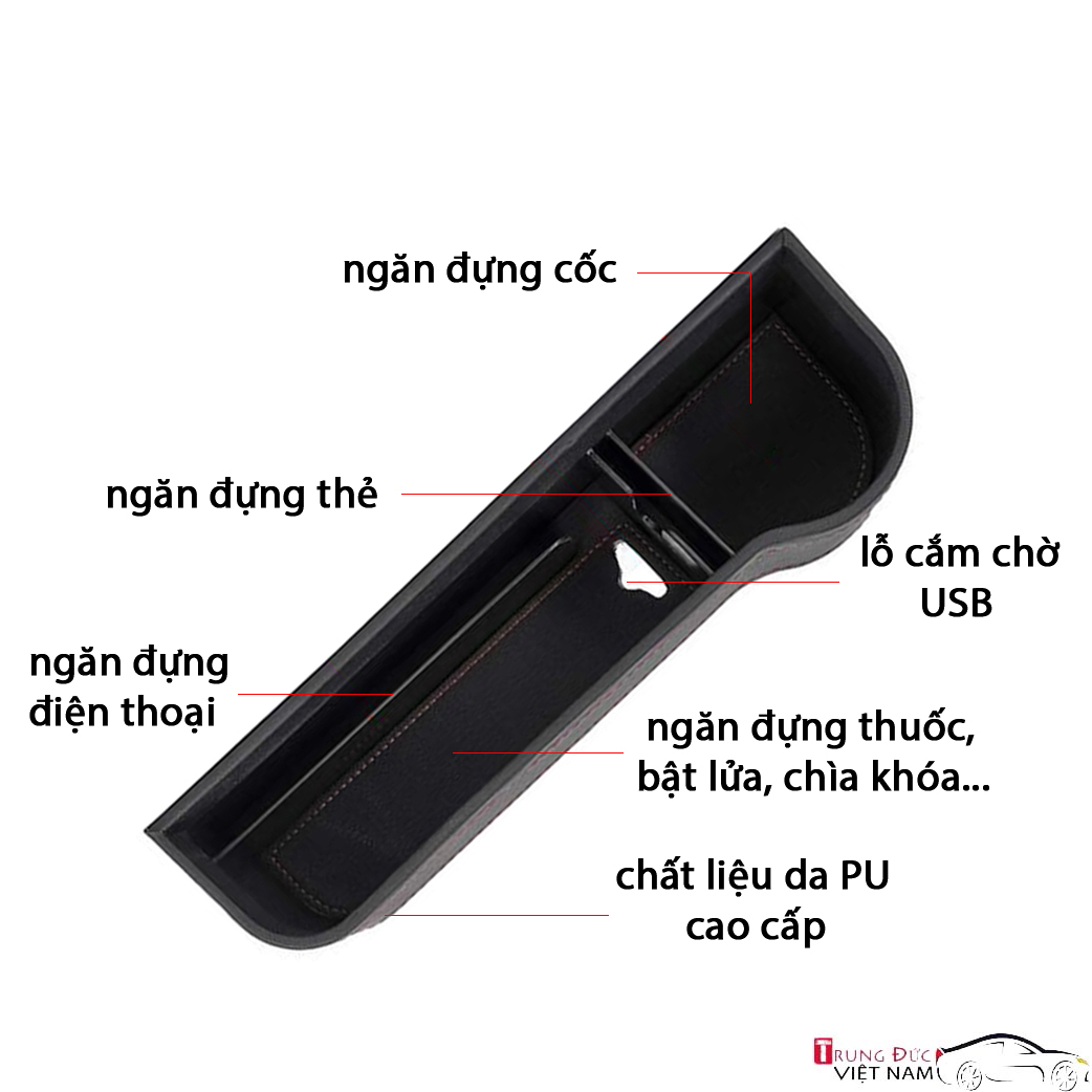 Bộ Khay Để Đồ Bọc Da Cao Cấp Ghế Lái + Ghế Phụ Nhét Khe Ghế Ô Tô - Hàng Chính Hãng TDVN