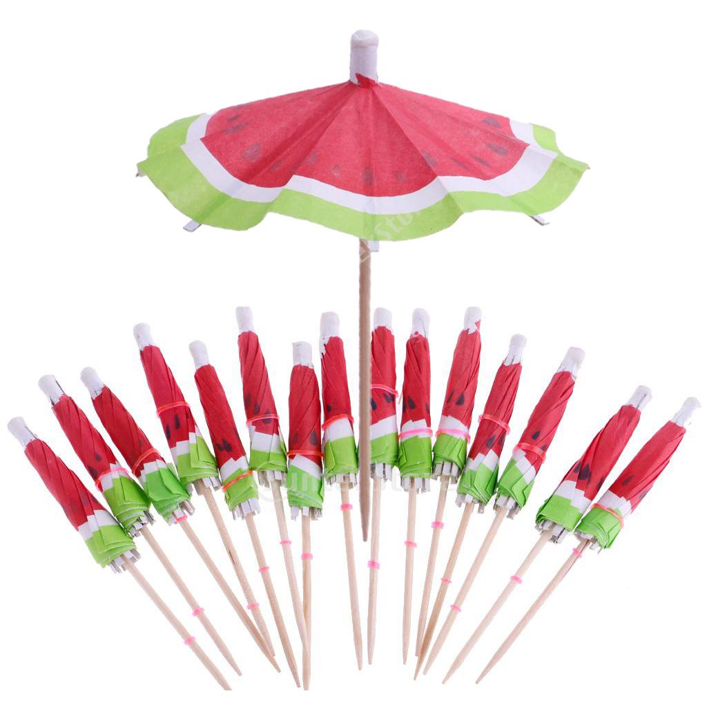 3x140 Pieces Hawaiian Watermelon Umbrella Cocktail Sticks Picks Party Supplies