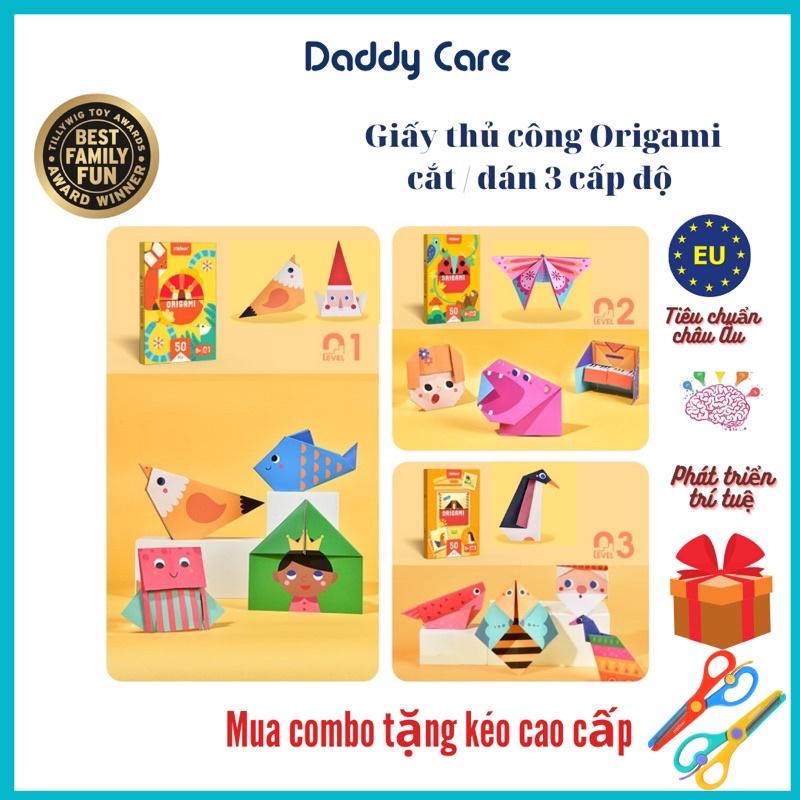 Giấy Màu Thủ Công Origami, Cắt dán 3 Cấp Độ, Đồ Chơi thủ công Cho Bé