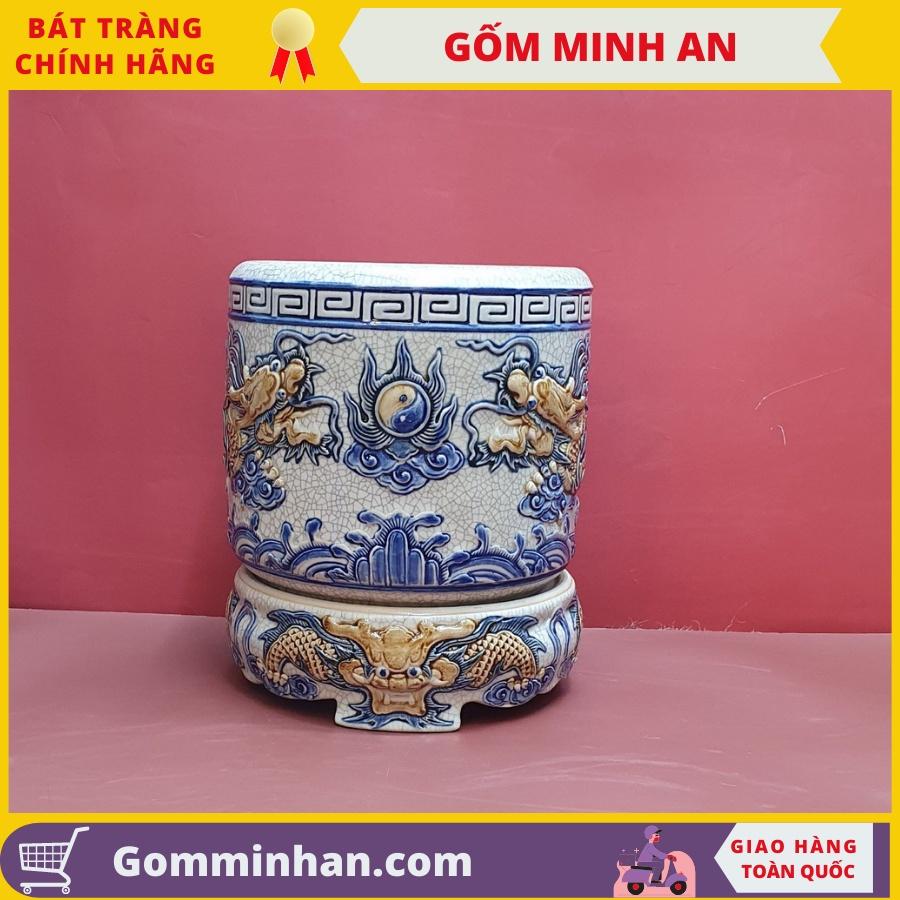 Bát Hương Thờ Gốm Sứ Men Rạn Đắp Nổi Hàng Thủ Công Tinh Xảo Nghệ Nhân Phạm Đạt Bát Tràng- Gốm Minh An Bát Tràng