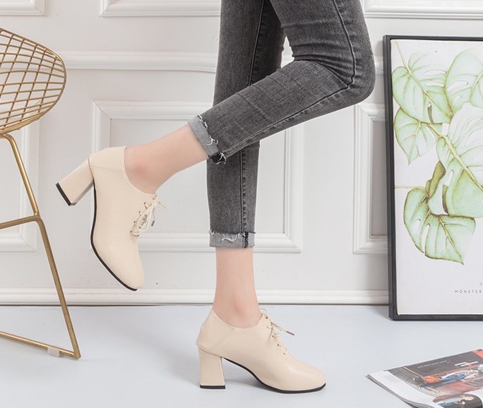 Giày oxford đế vuông 7 phân mũi bầu trơn S020