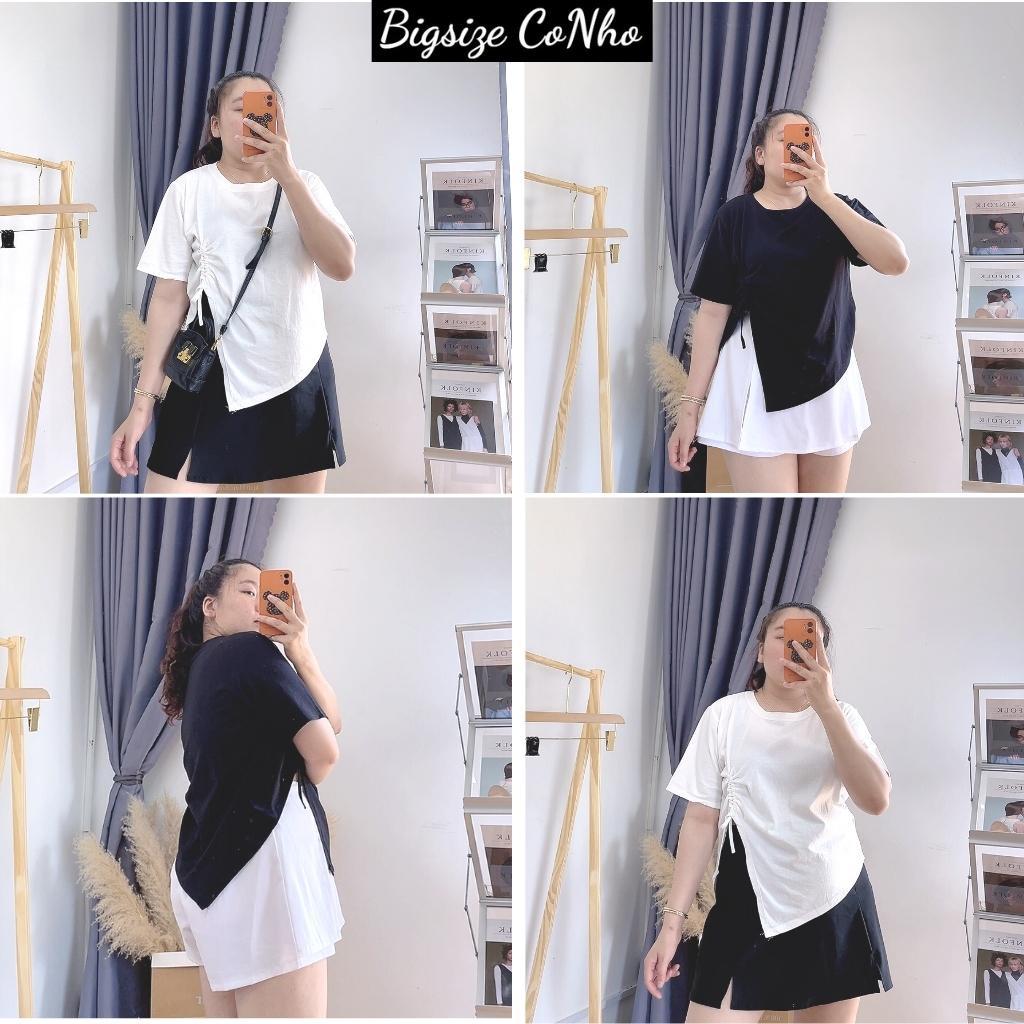 Áo thun tay ngắn croptop bigsize nữ form rộng xẻ kiểu một bên rút dây chất liệu cotton 58kg-95kg A29 - MÀU TRẮNG