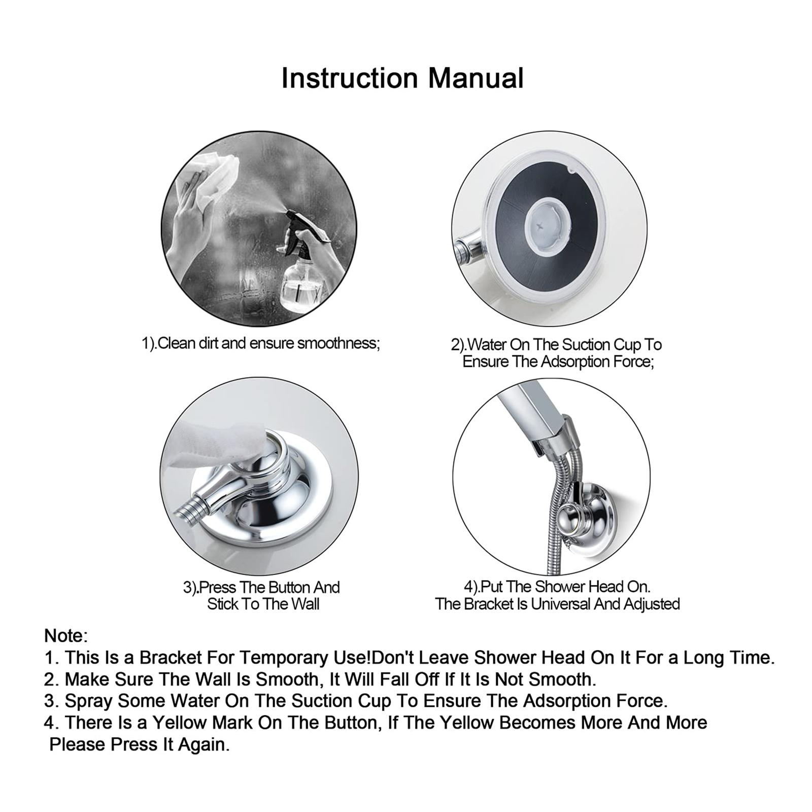 Shower Head Holder Suction Cup Handheld Bracket Adjustable Height Shower Holder, Removable Wall Mounted Suction Bracket