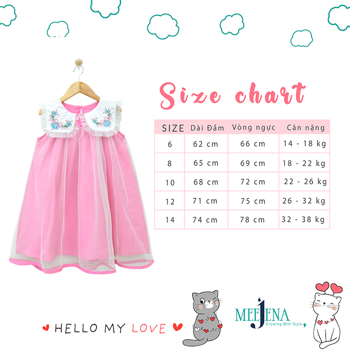 Đầm Công Chúa Bé Gái Lưới Sát Nách 11-34 kg - MEEJENA -1793