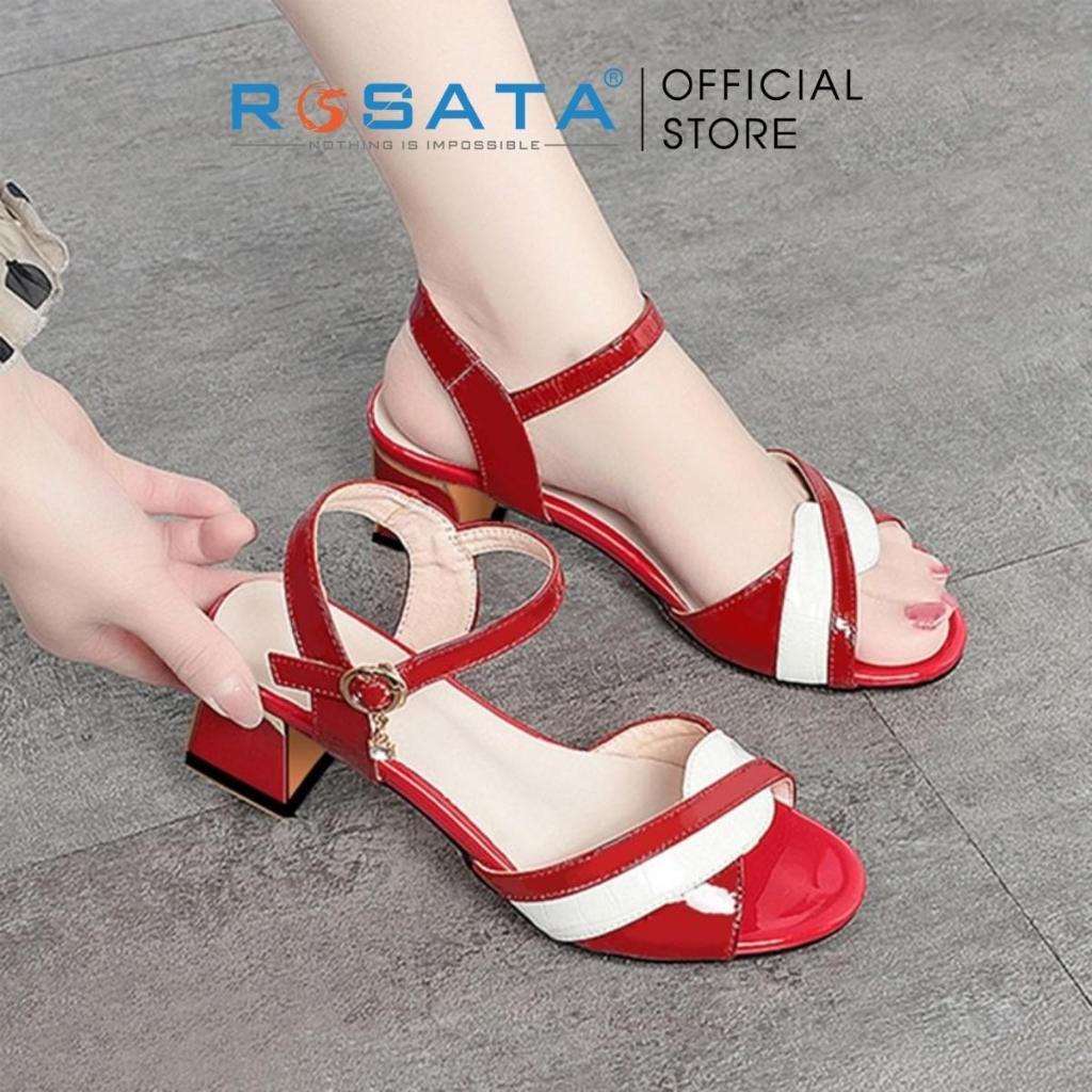 Giày sandal cao gót nữ ROSATA RO479 xỏ ngón mũi tròn quai hậu cài khóa dây mảnh gót vuông cao 4cm xuất xứ Việt Nam - Đỏ