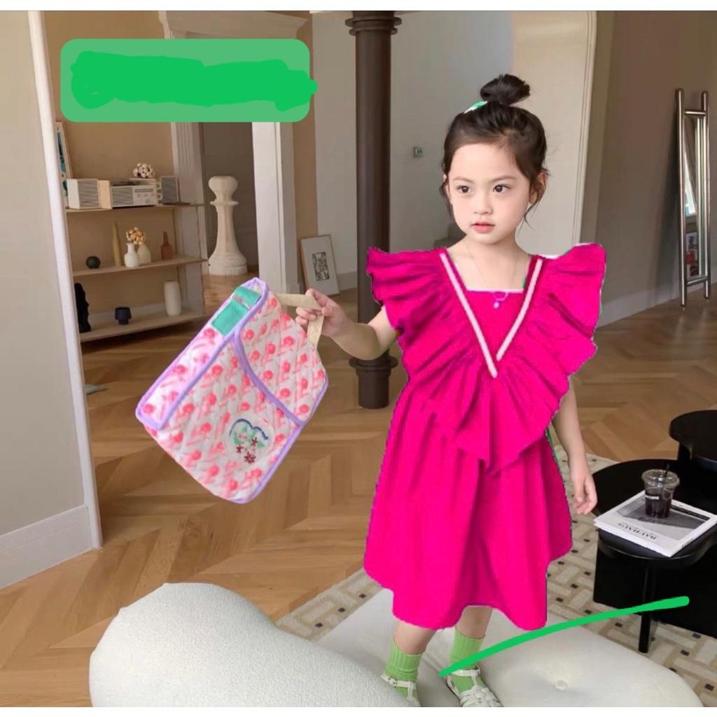 Đầm xòe babydoll tay cánh tiên phong cách Hàn Quốc cho bé gái size 12-40kg chất kate mềm mát