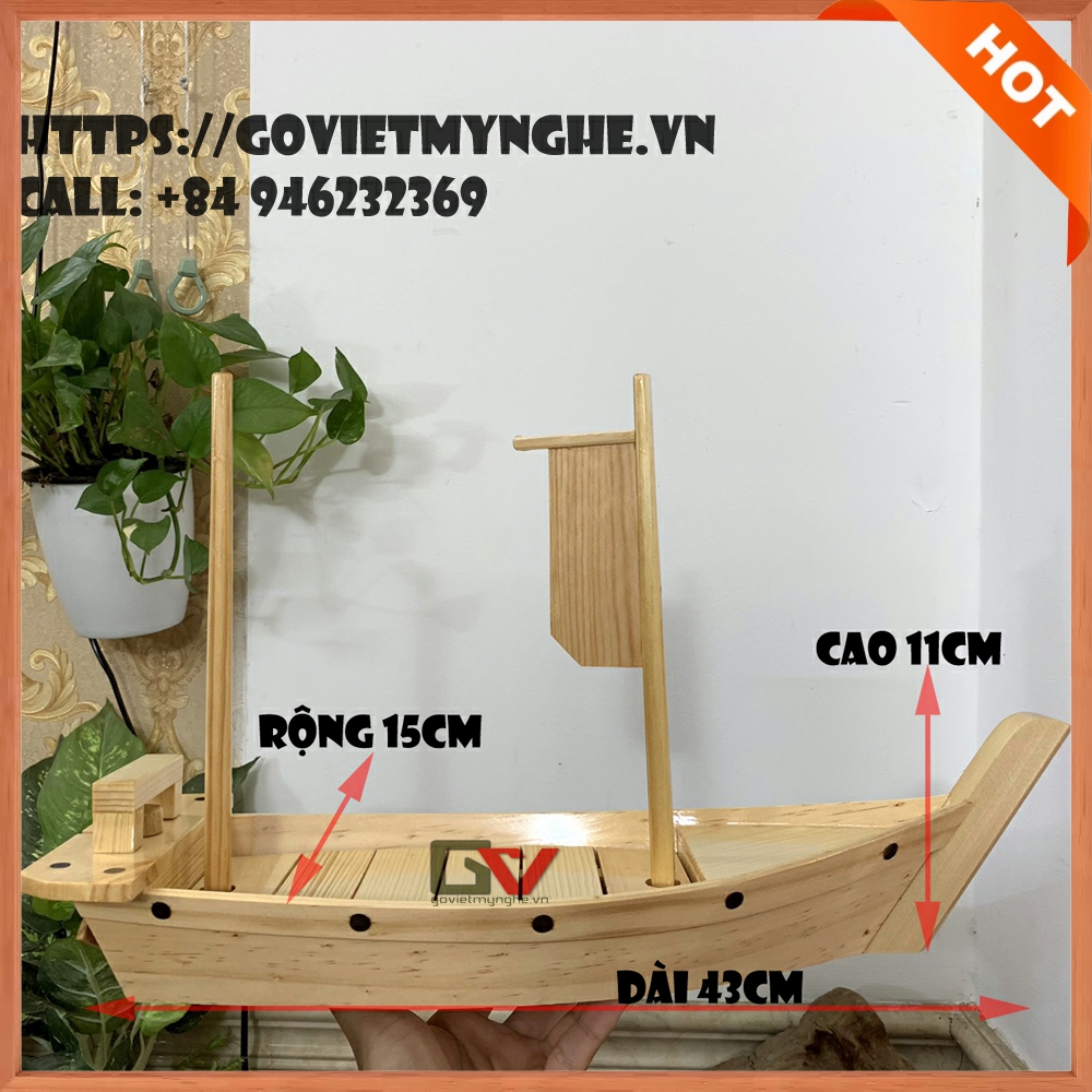 Khay gỗ đựng sushi - khay gỗ đựng sashimi hình con thuyền gỗ sushi - Gỗ thông tự nhiên