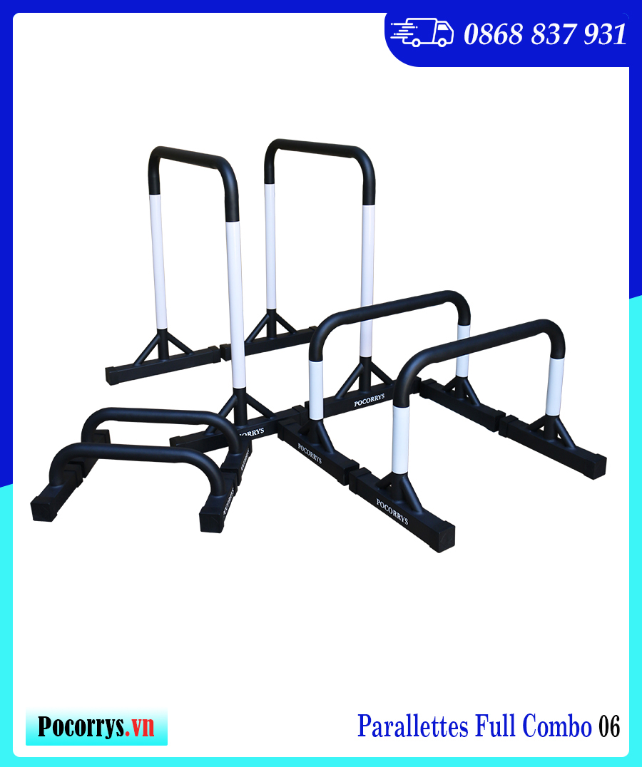 Combo 3 bộ Xà kép, Dụng cụ chống đẩy, Parallettes Pocorrys 06, Màu đen trắng