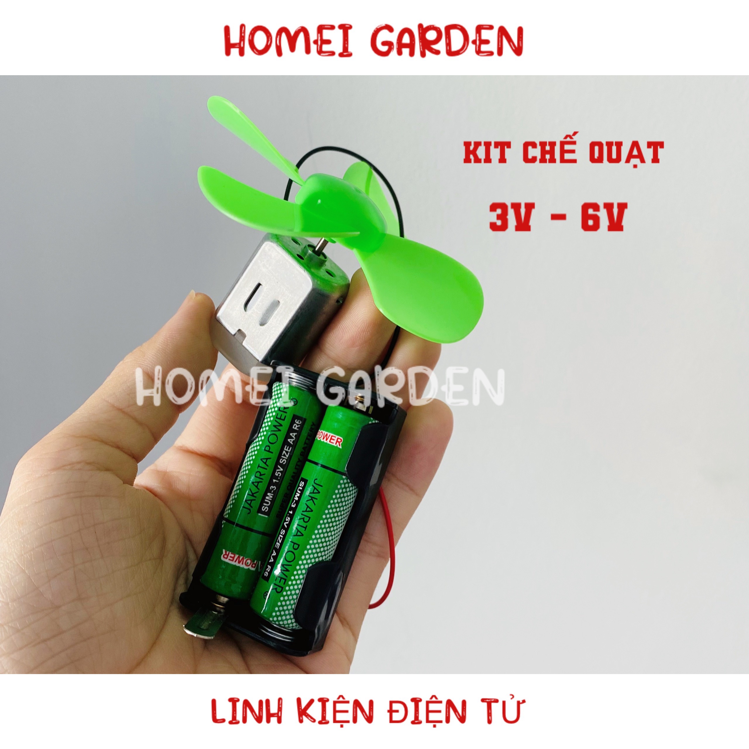 Bộ Kit chế quạt mini 3V - 6V tốc độ cao motor 280 cánh quạt 80mm đế pin kèm sẵn 2 viên pin DIY steam stem - HM0160